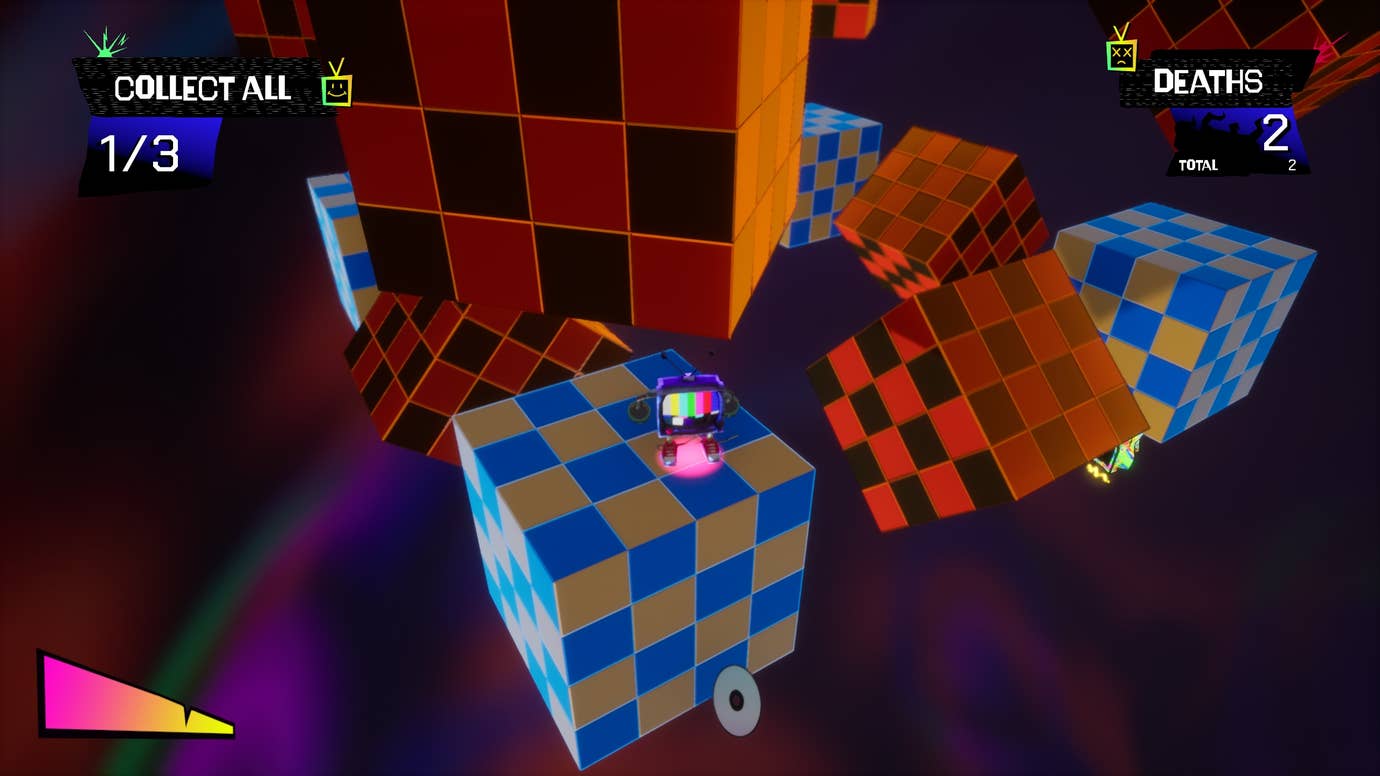 A platforming challenge comprised of small rotating cubes in 1000 Deaths.